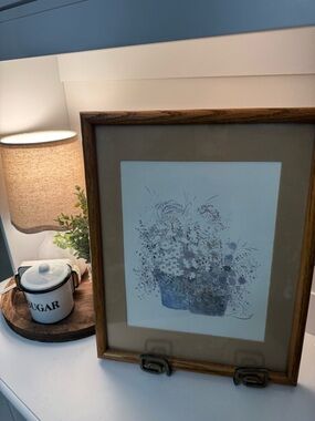 Vintage 1980 Ira Roberts Floral Framed Print 15x12 Cottagecore Farmhouse WallArt